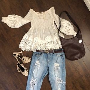 Distressed Brown Leather Cross Body Bag